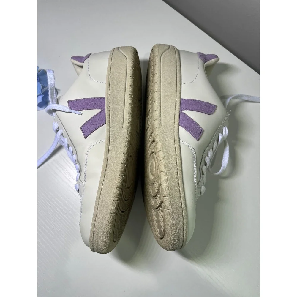 Veja V-12 Leather Sneakers White Lilac Purple Womens Size 9 EUR 40 Low Top Shoes